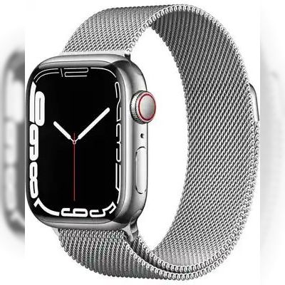 Apple Watch Series 7 45mm Silver Stainless Steel Case with Silver Milanese Loop (MKJE3)