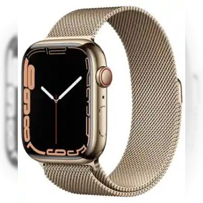 Apple Watch Series 7 45mm Gold Stainless Steel Case with Gold Milanese Loop (MKJG3)